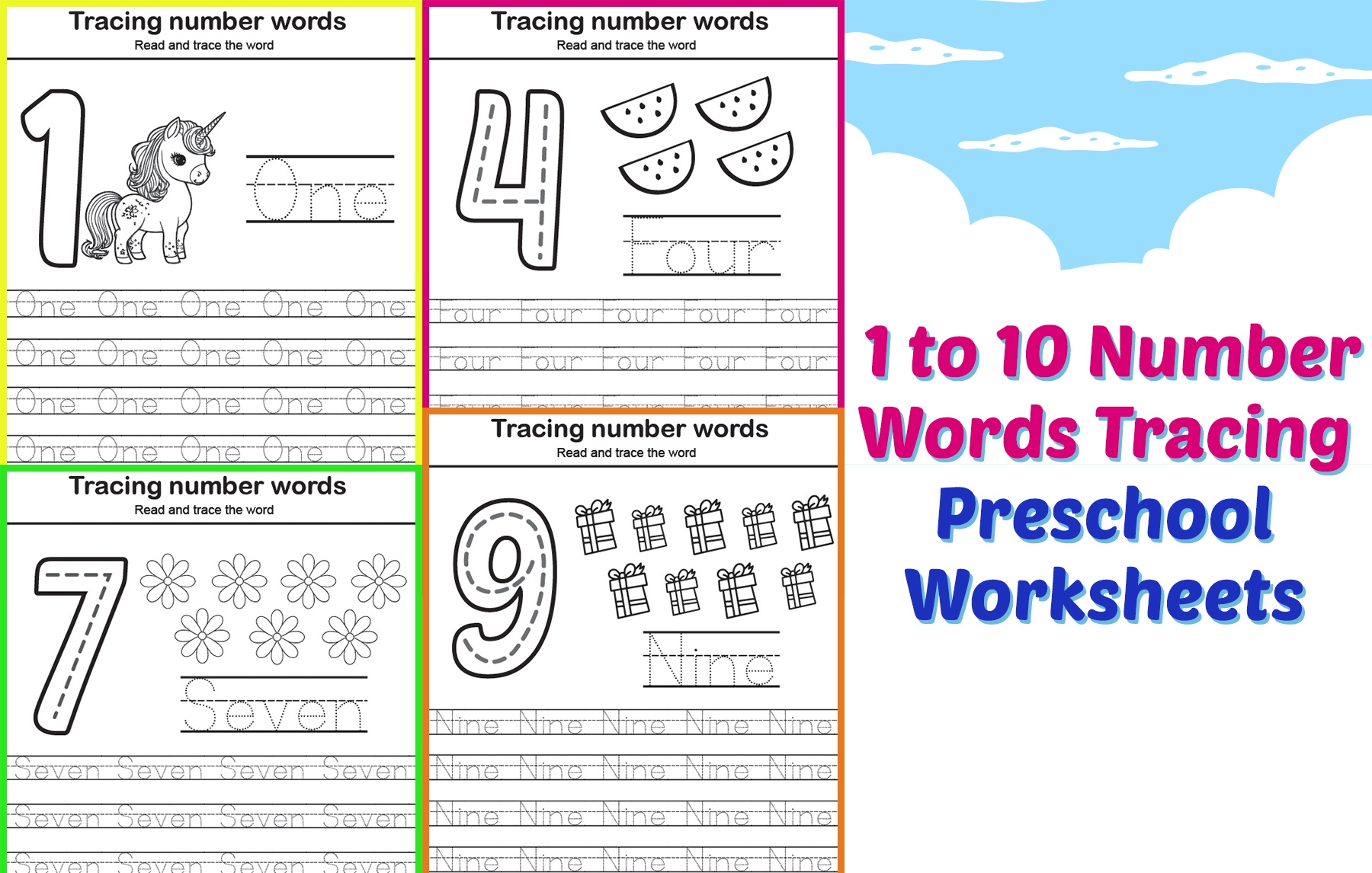 10 Fun And Educational Number Words Tracing Preschool Worksheets For Kids Mommyandmecreatives
