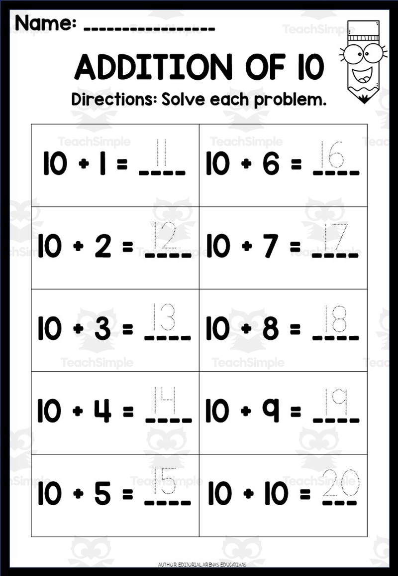 11 ADDITION WORKSHEETS For Tracing Tables 0 To 10 By Teach Simple