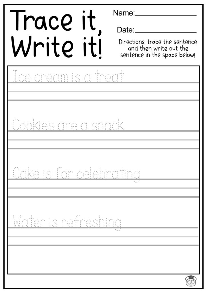 Free Printable Sentence Tracing Worksheets