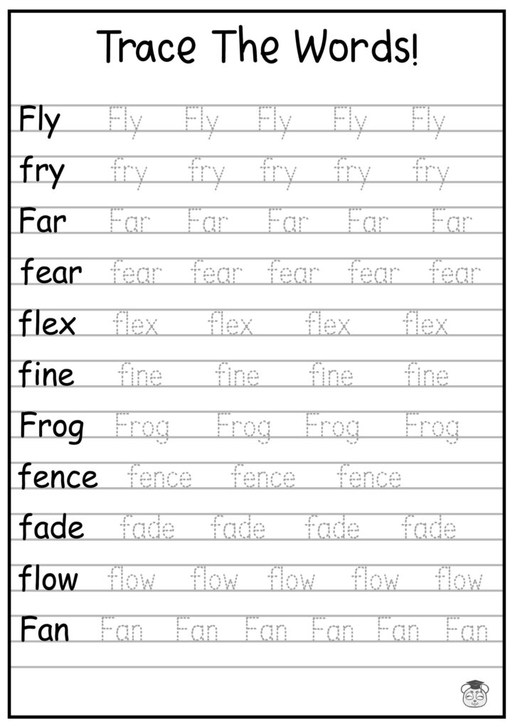 Kindergarten Handwriting Tracing Word Worksheets