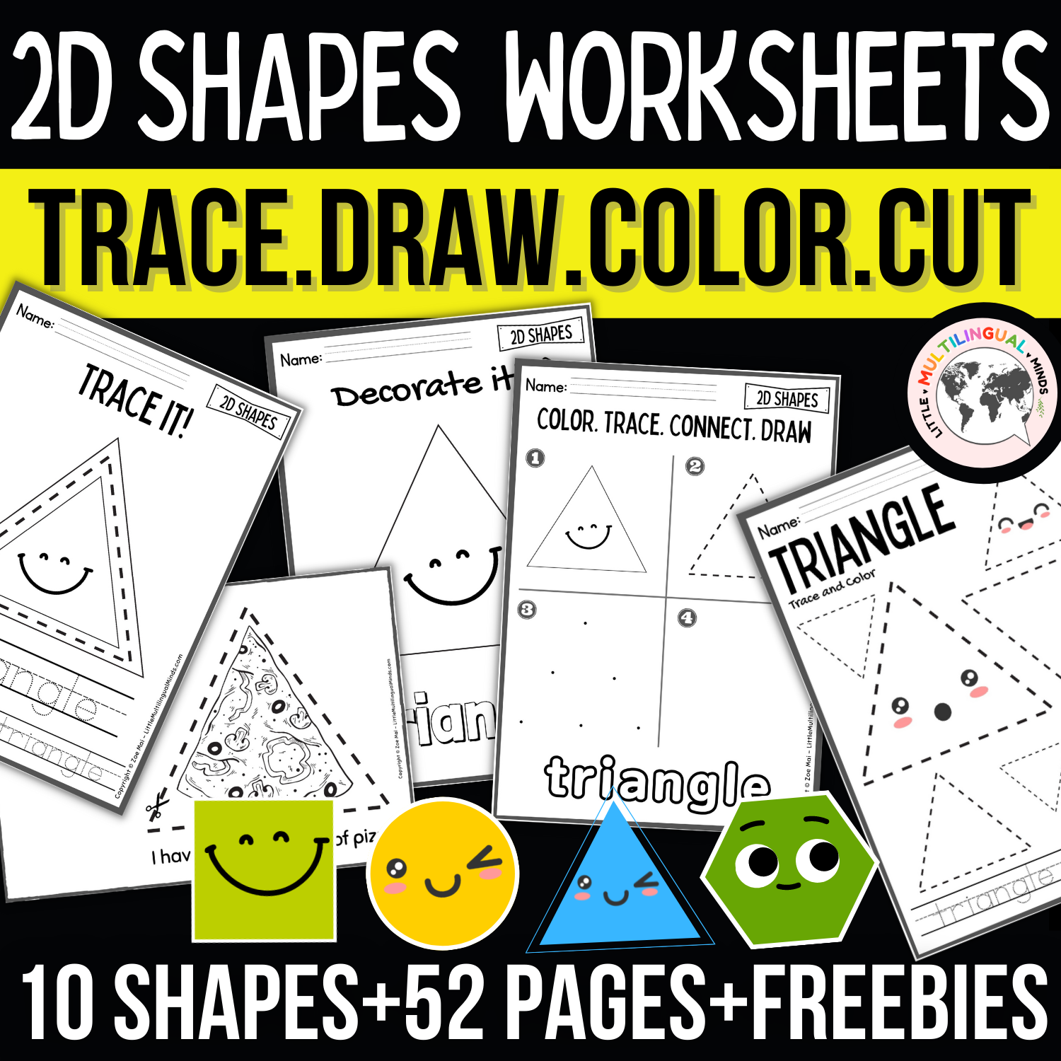 2D Shapes Worksheets Tracing Shapes Drawing Shapes Pre K 