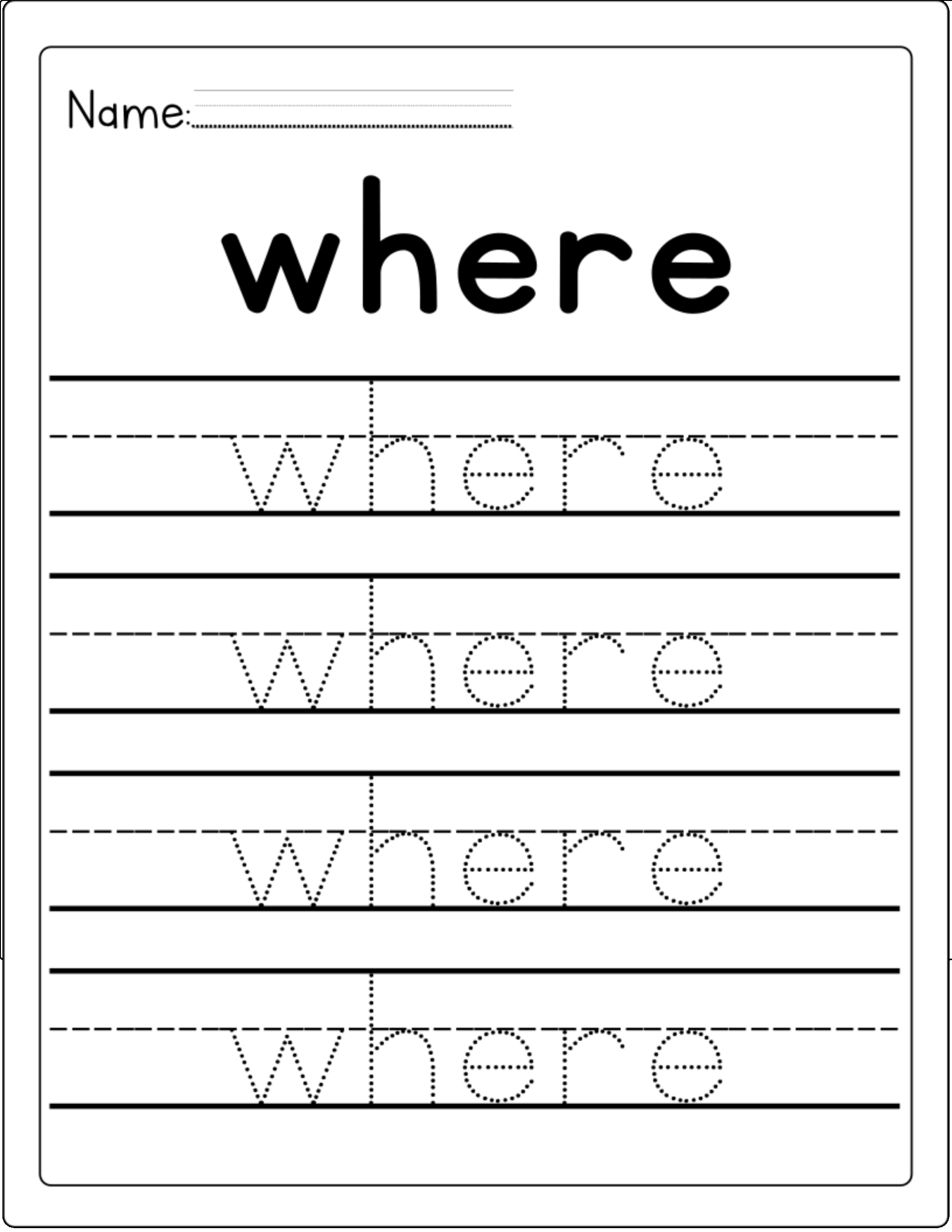 Kindergarten Tracing Words Worksheets