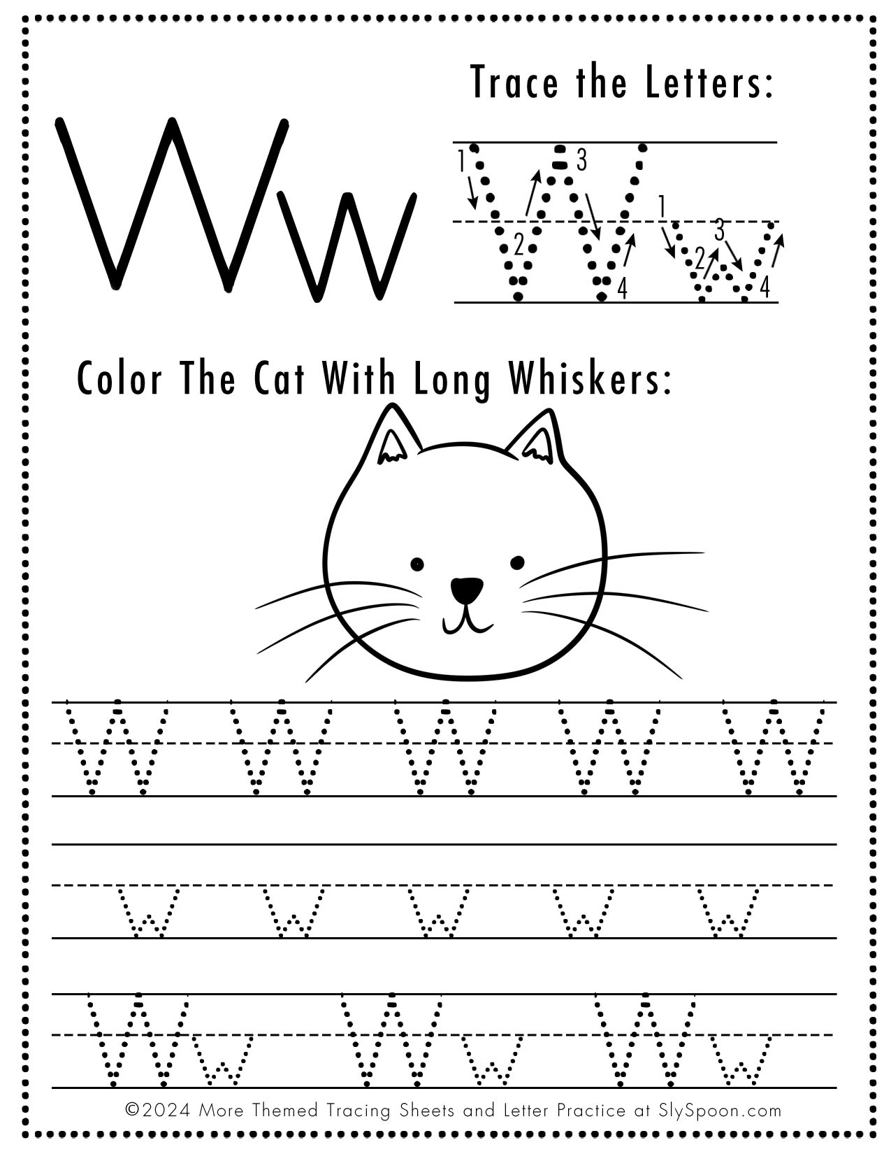 ABC Free Printable Cat Themed Letter W Tracing Worksheets For 