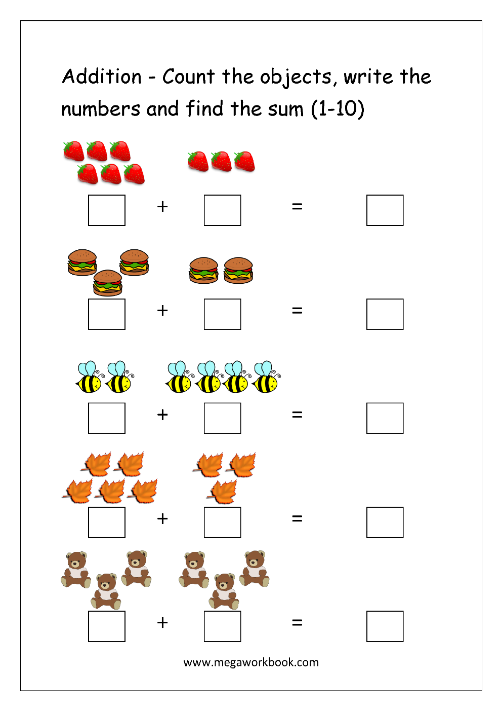 Addition Worksheets For Kindergarten Math Addition Worksheets 