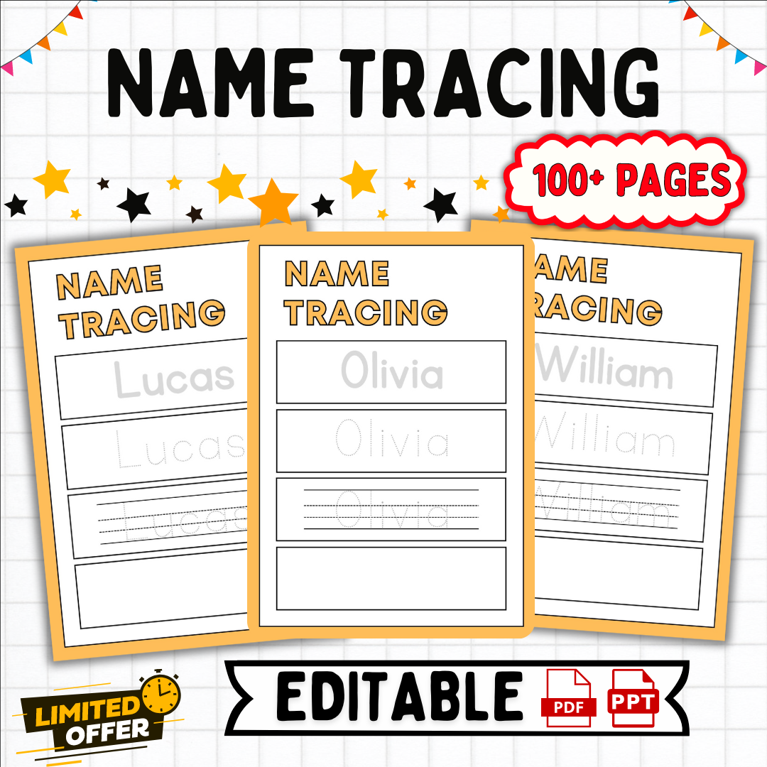 Editable Name Tracing Worksheets PreK 1st Grade Fine Motor 