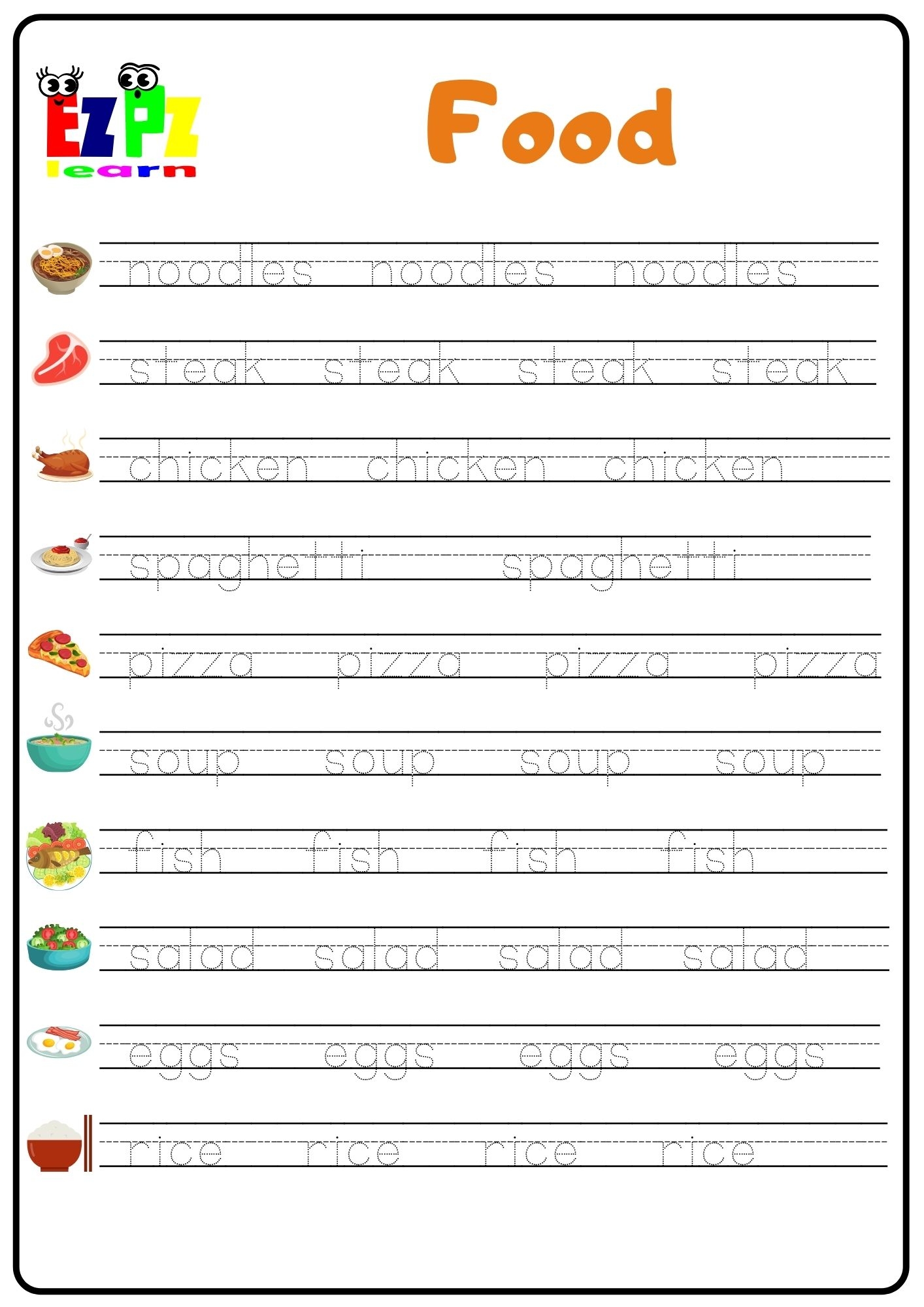 Food Word Tracing Worksheet Ezpzlearn Food Word Tracing Worksheet Ezpzlearn