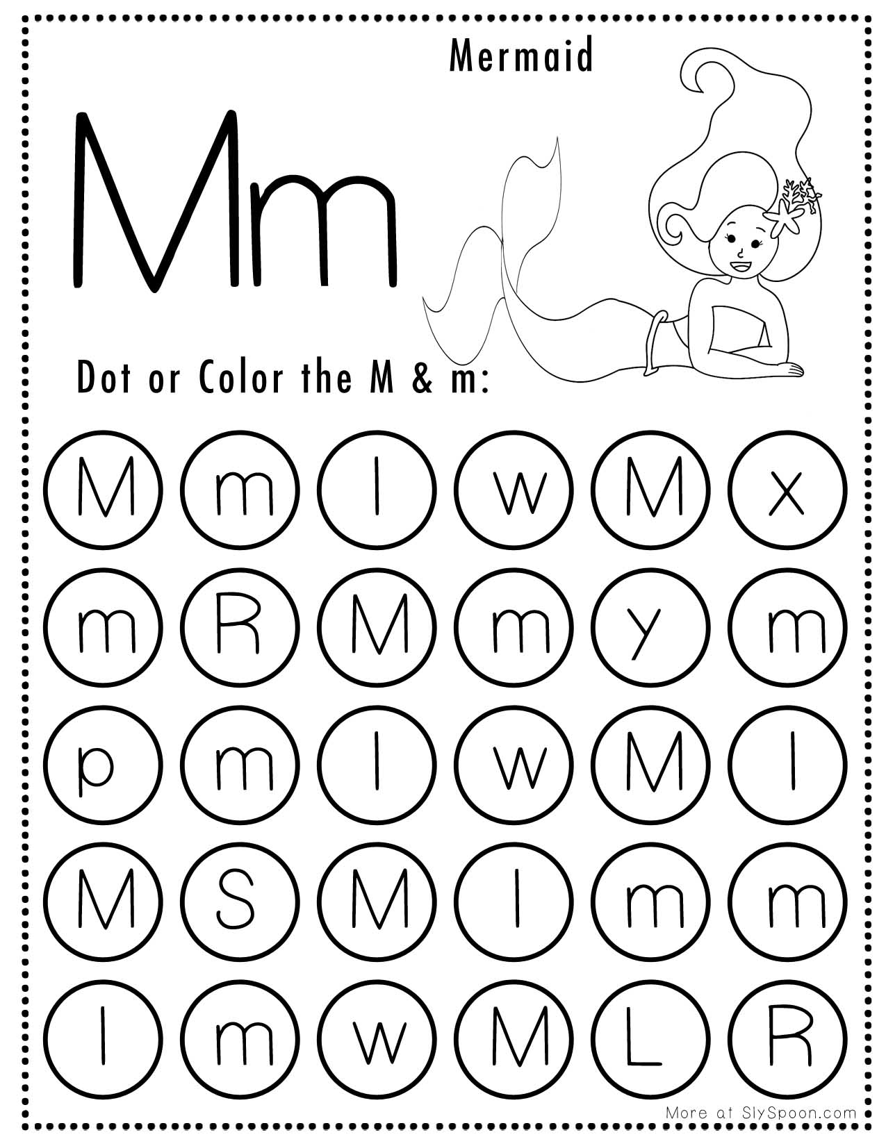 Free Alphabet Do A Dot Printables Worksheets Letter M Mermaid 