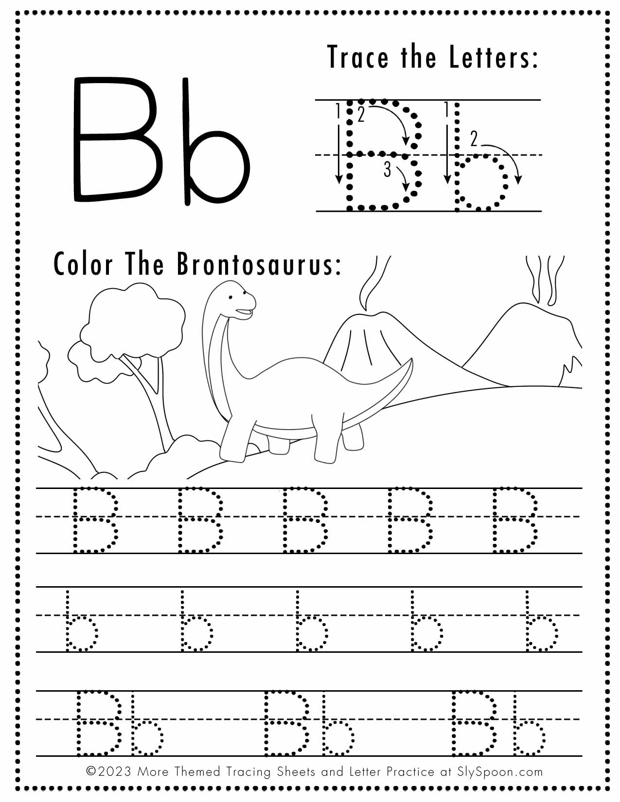 Free Letter B Tracing Worksheets Dinosaur Themed Printable Sly Worksheets Library
