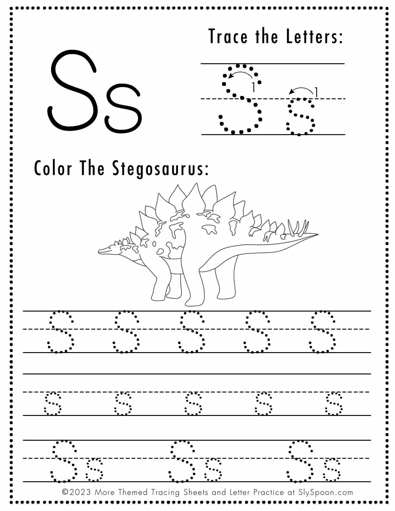 Free Letter S Tracing Worksheet Printable Dinosaur Themed Sly Free Letter S Tracing Worksheet Printable Dinosaur Themed Sly