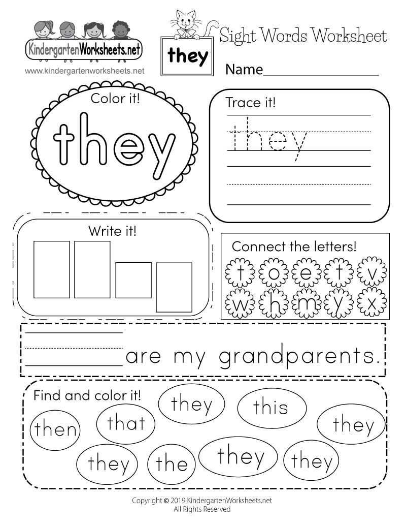Sight Words Tracing Worksheets For Kindergarten