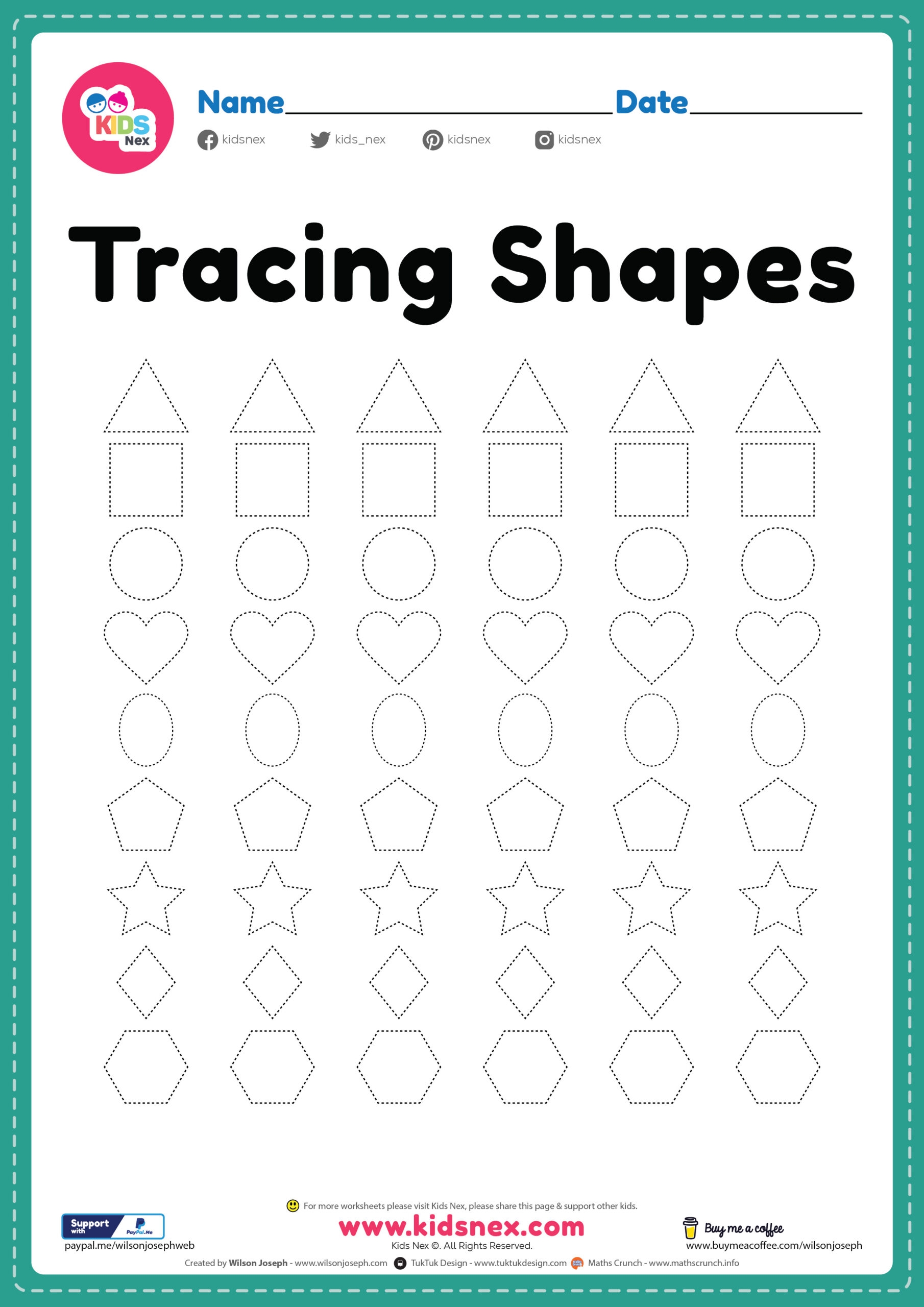 Free Printable Tracing Shapes Worksheet PDF For Preschool