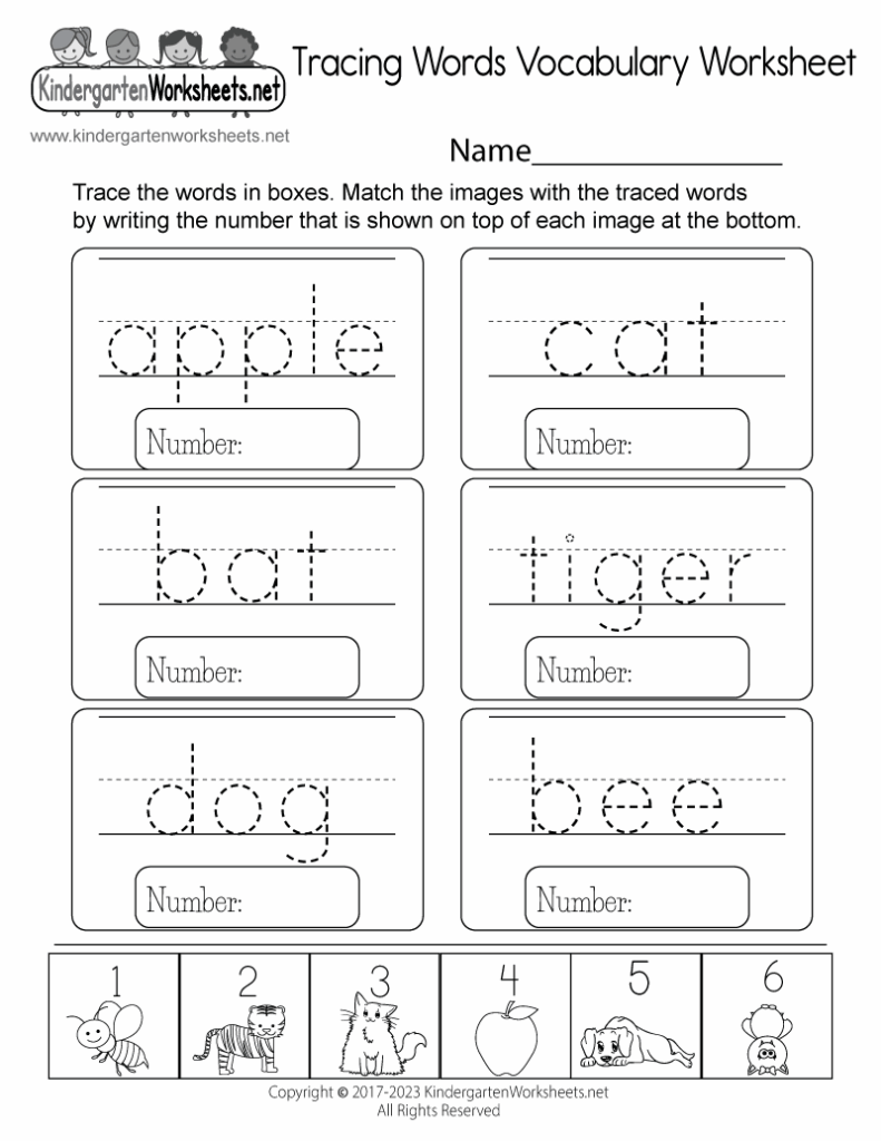Tracing Words Worksheets Kindergarten