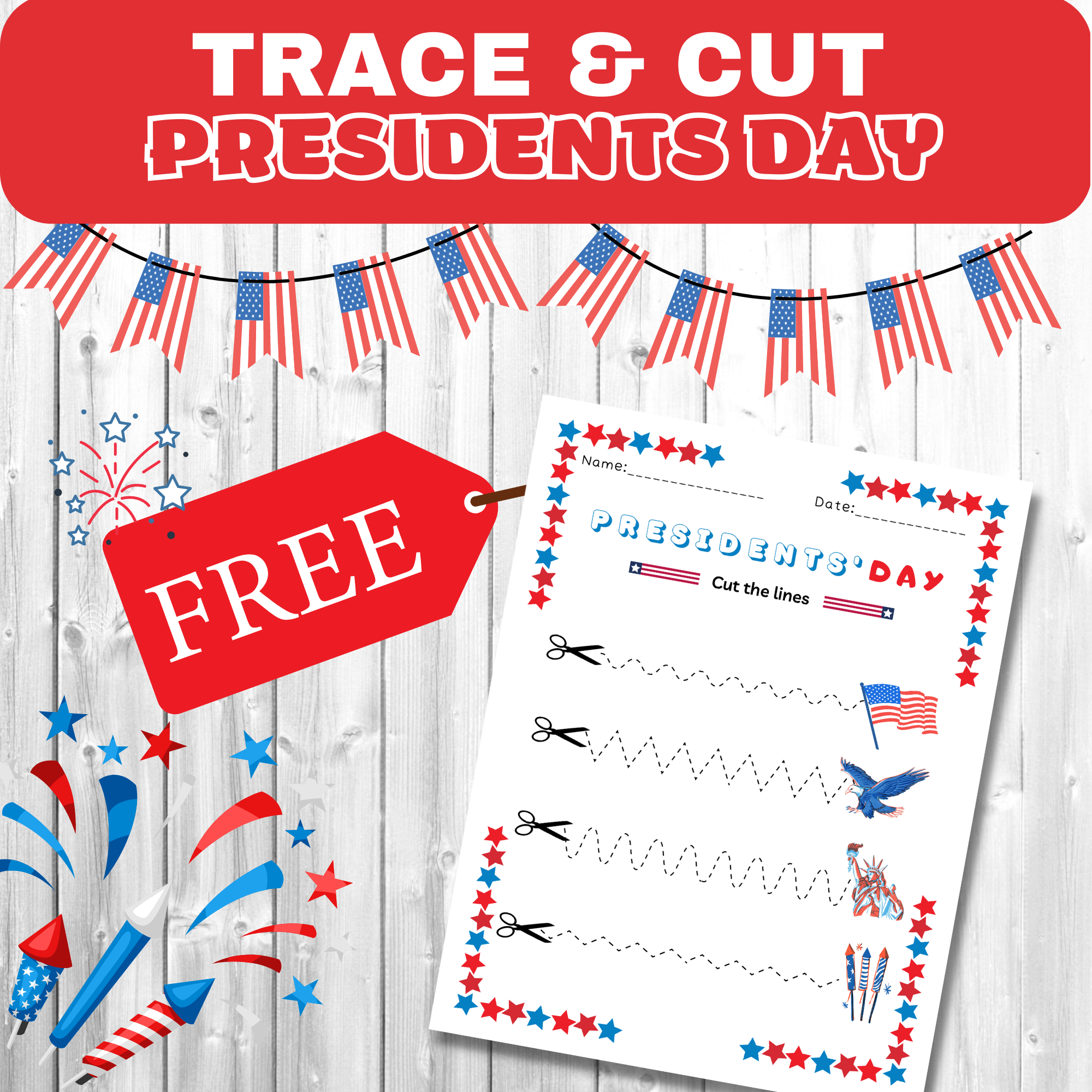 FREE Trace U0026 Cut President s Day Activity Kindergarten Activities Made By Teachers