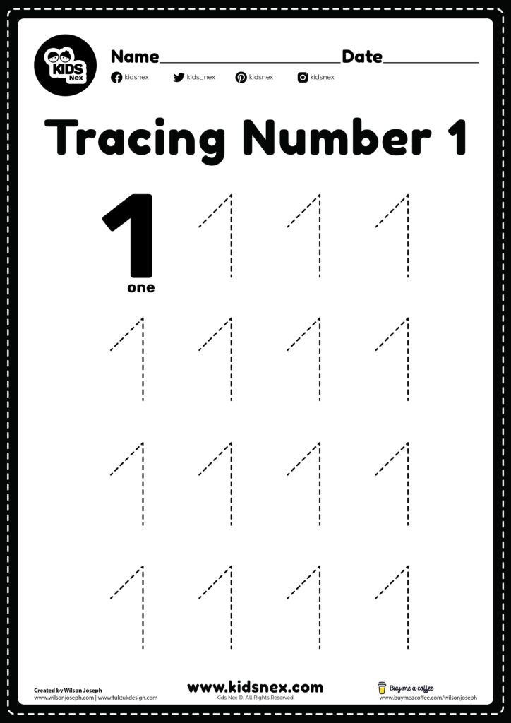 Free Printable Tracing Number 1 Worksheets