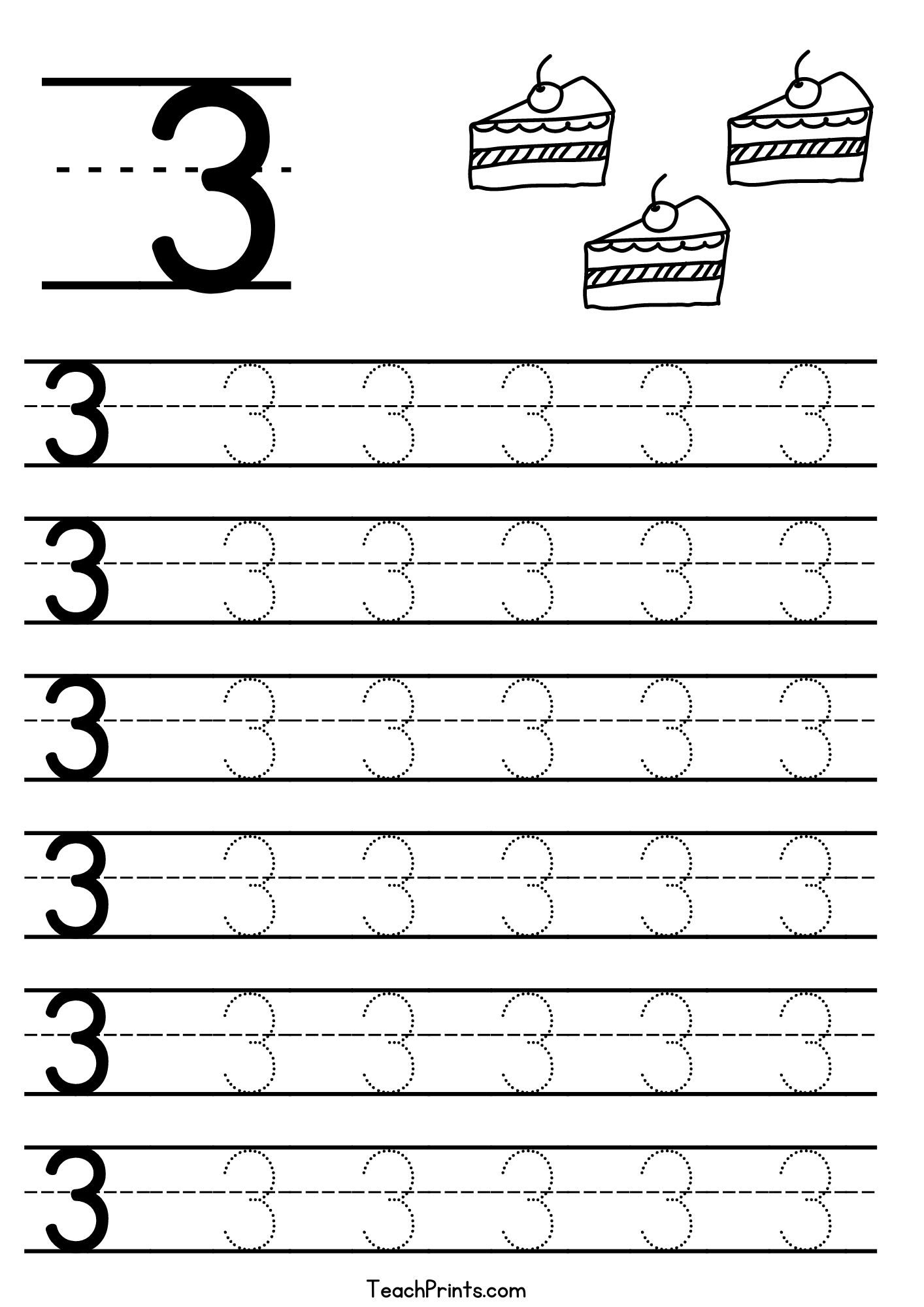 Free Printable 1-3 Tracing Worksheets