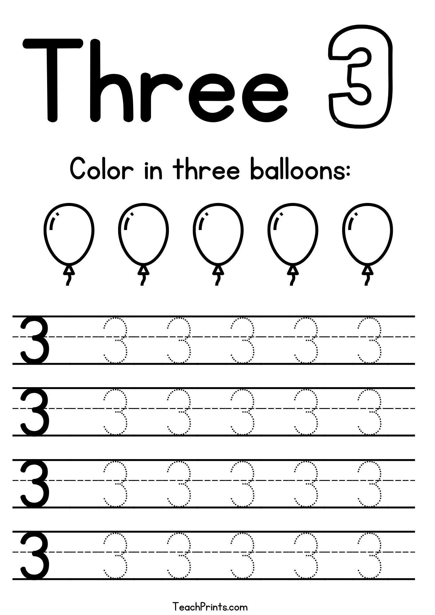 Number 3 Tracing Worksheets Free Printables Teach Prints