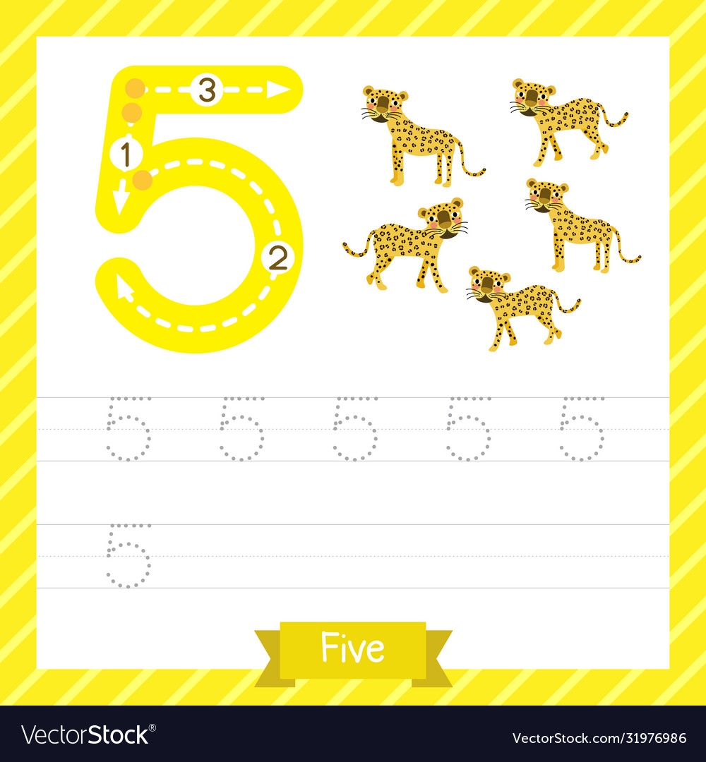Number 5 Animal Tracing Worksheet Royalty Free Vector Image