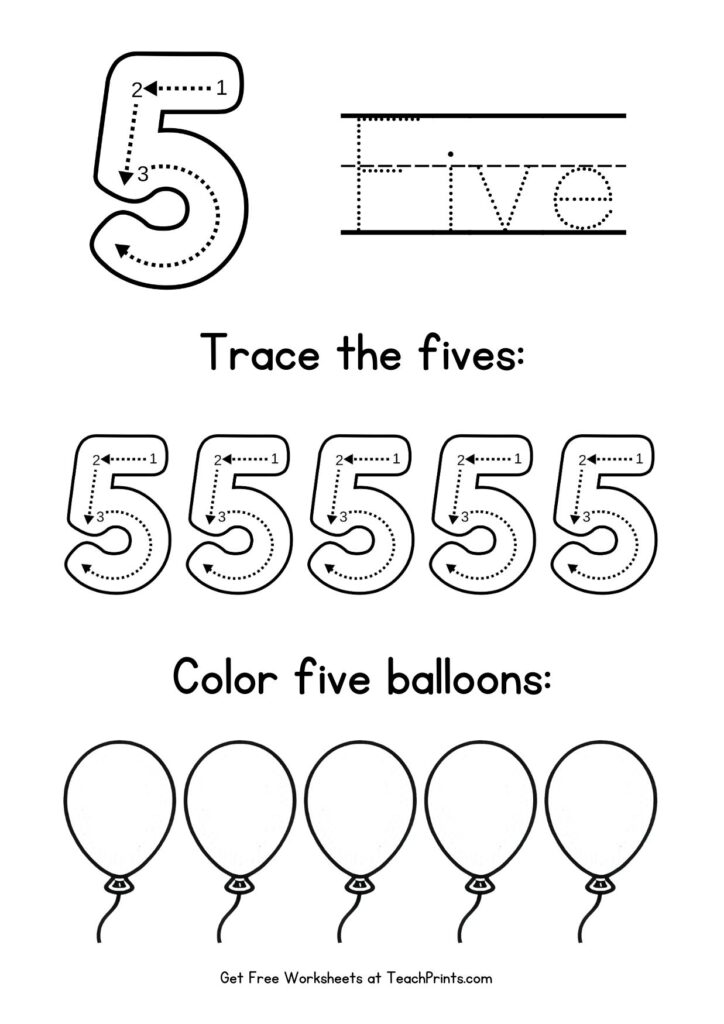 Free Printable Number 5 Tracing Worksheets