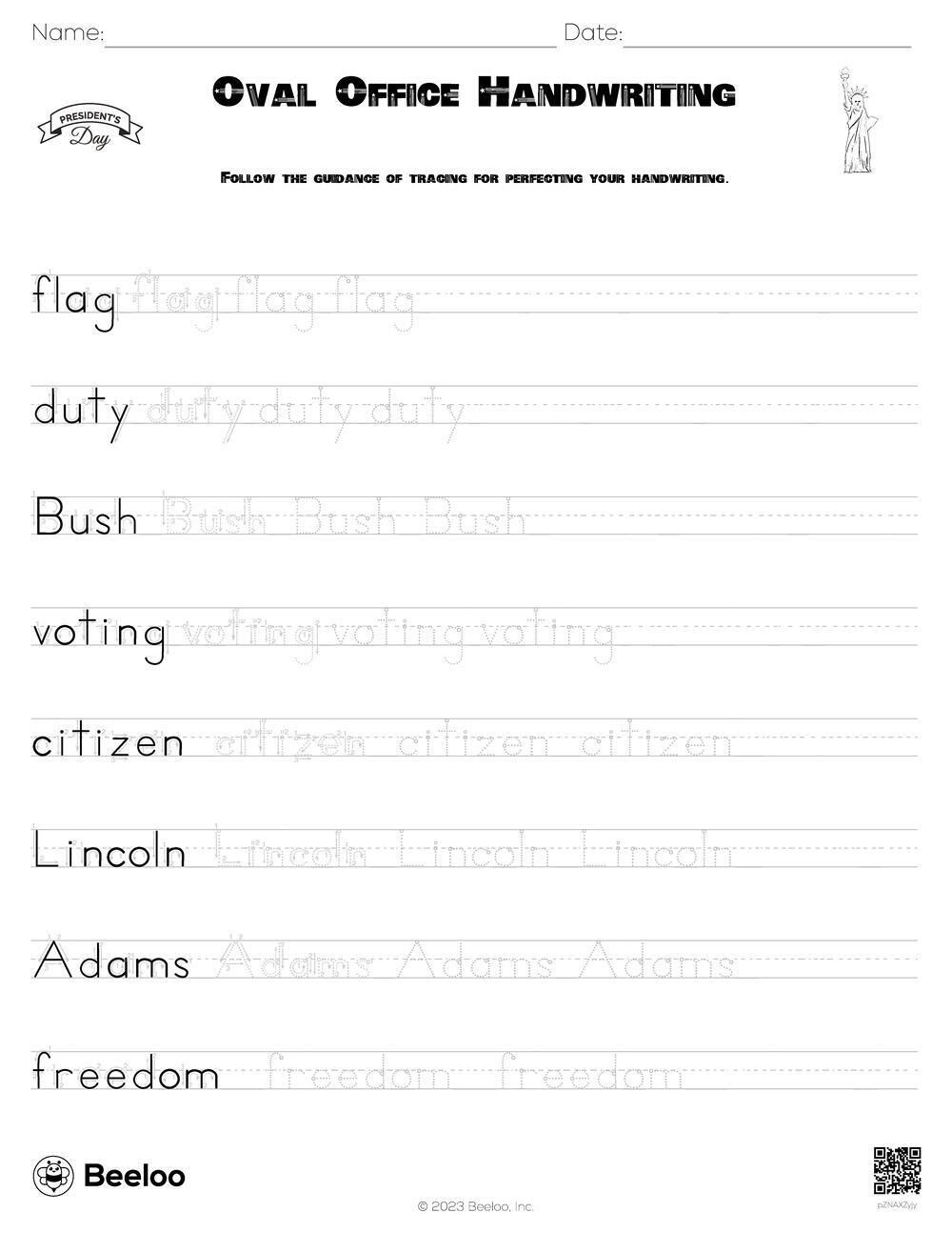 Kindergarten Tracing Worksheets Presidents Free