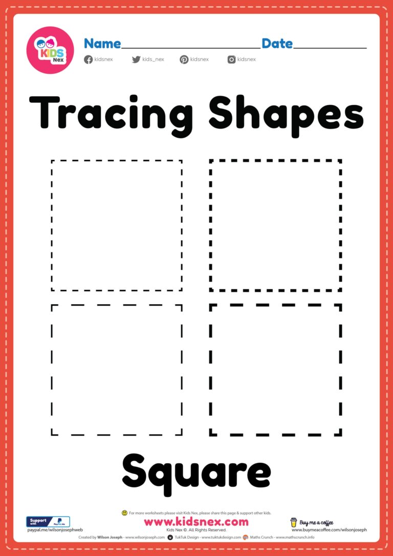 Printable Free Tracing Square Shapes PDF Worksheet For Kids