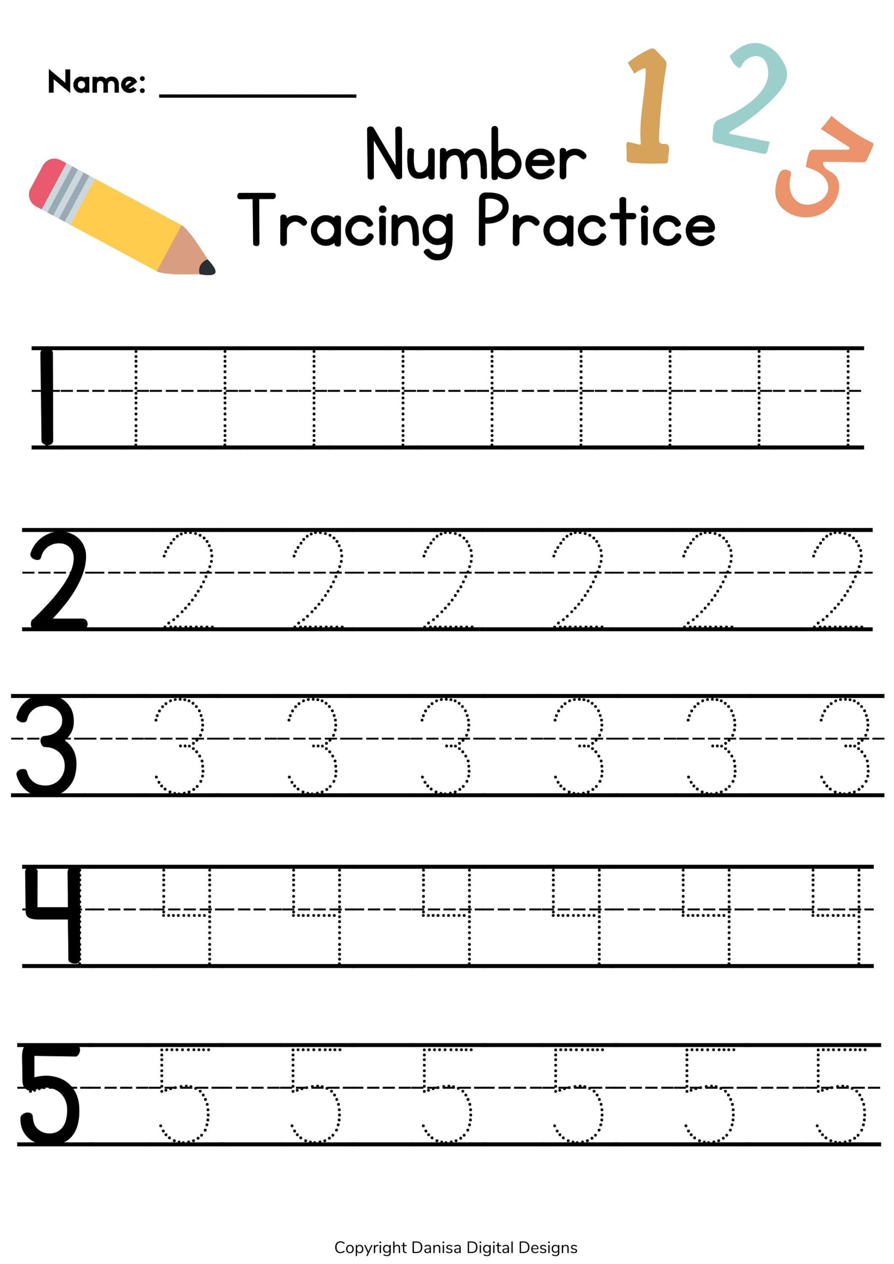 Printable Number Tracing Worksheet 1 10 Pdf L Number Practice 