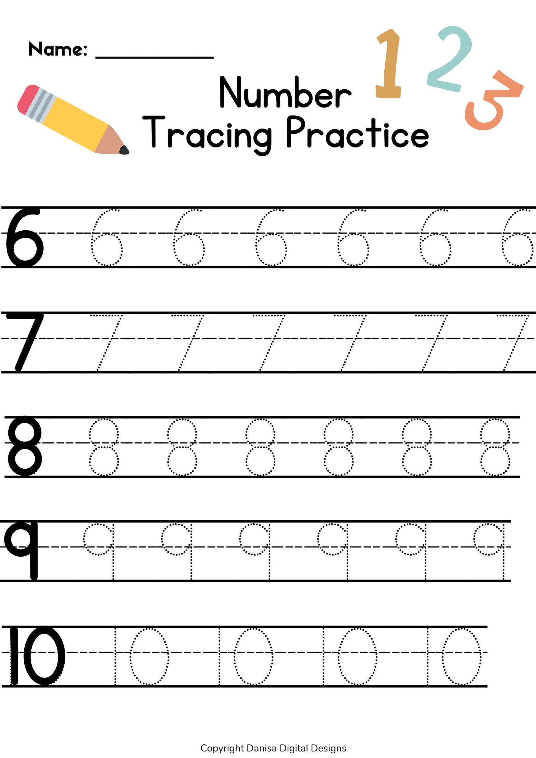 Preschool Number Tracing Worksheets Free Printable