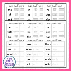 Free Printable First Words Tracing Worksheets