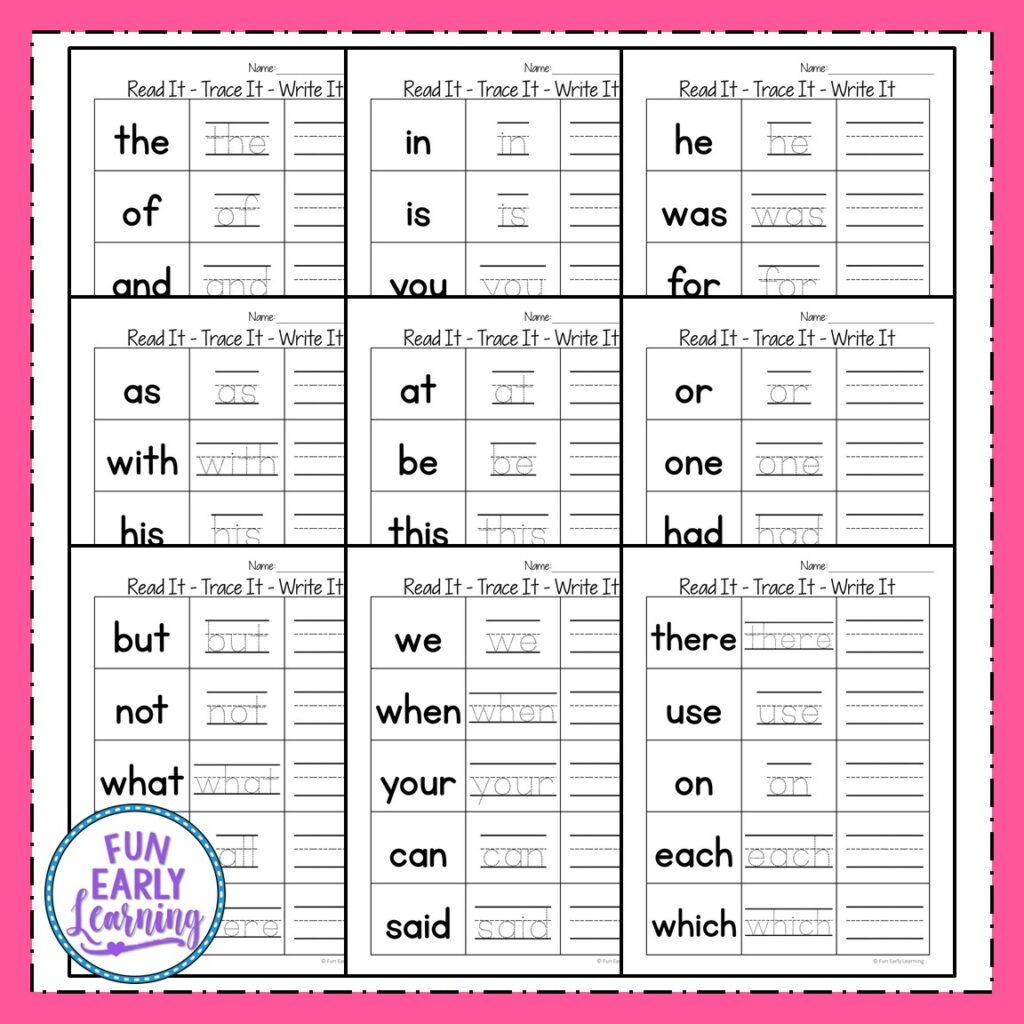 Free Printable Sight Word Tracing Worksheets