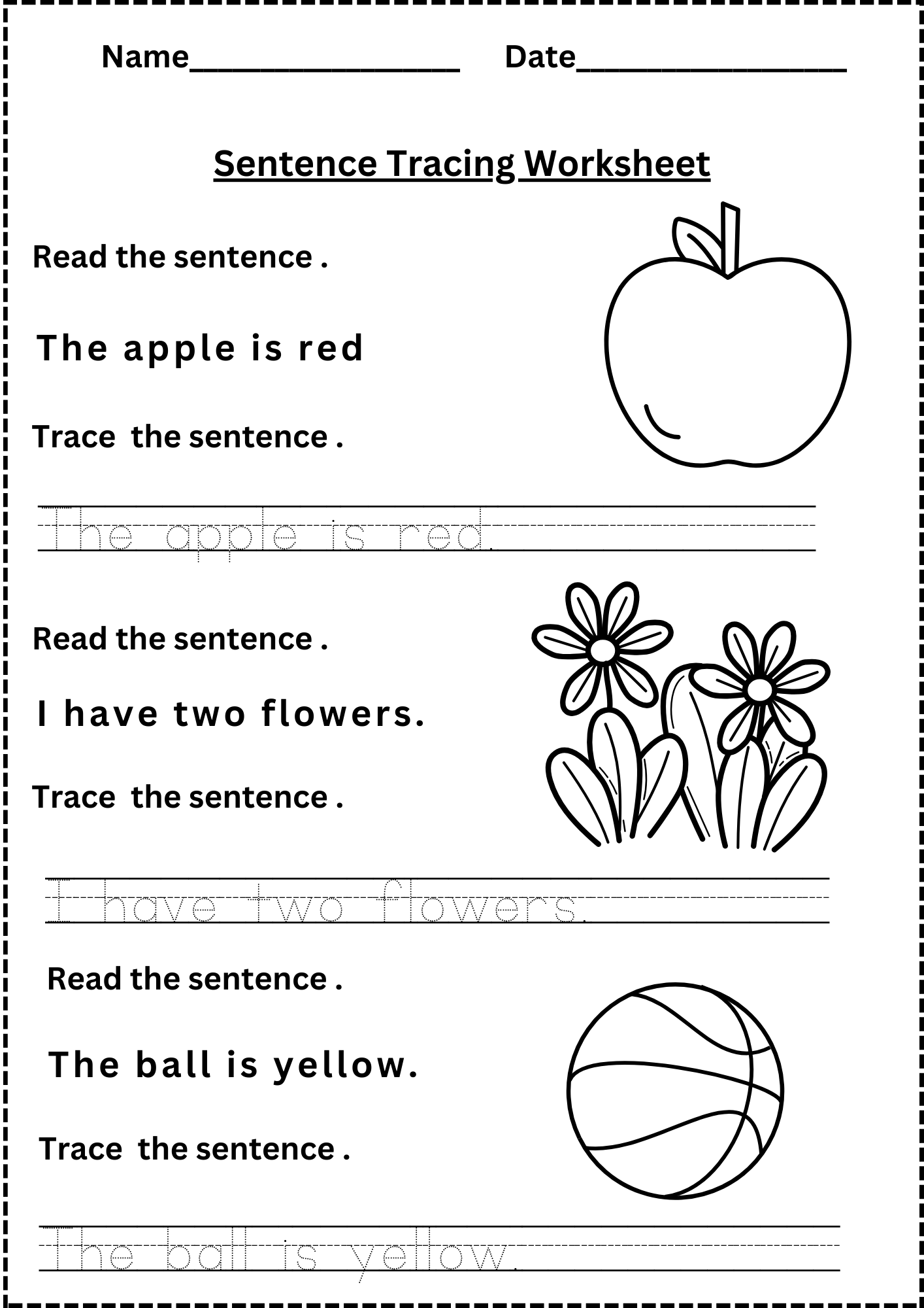 Free Printable Sentence Tracing Worksheets