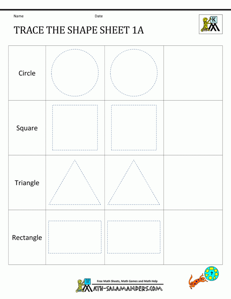 Shape Tracing Worksheets Kindergarten