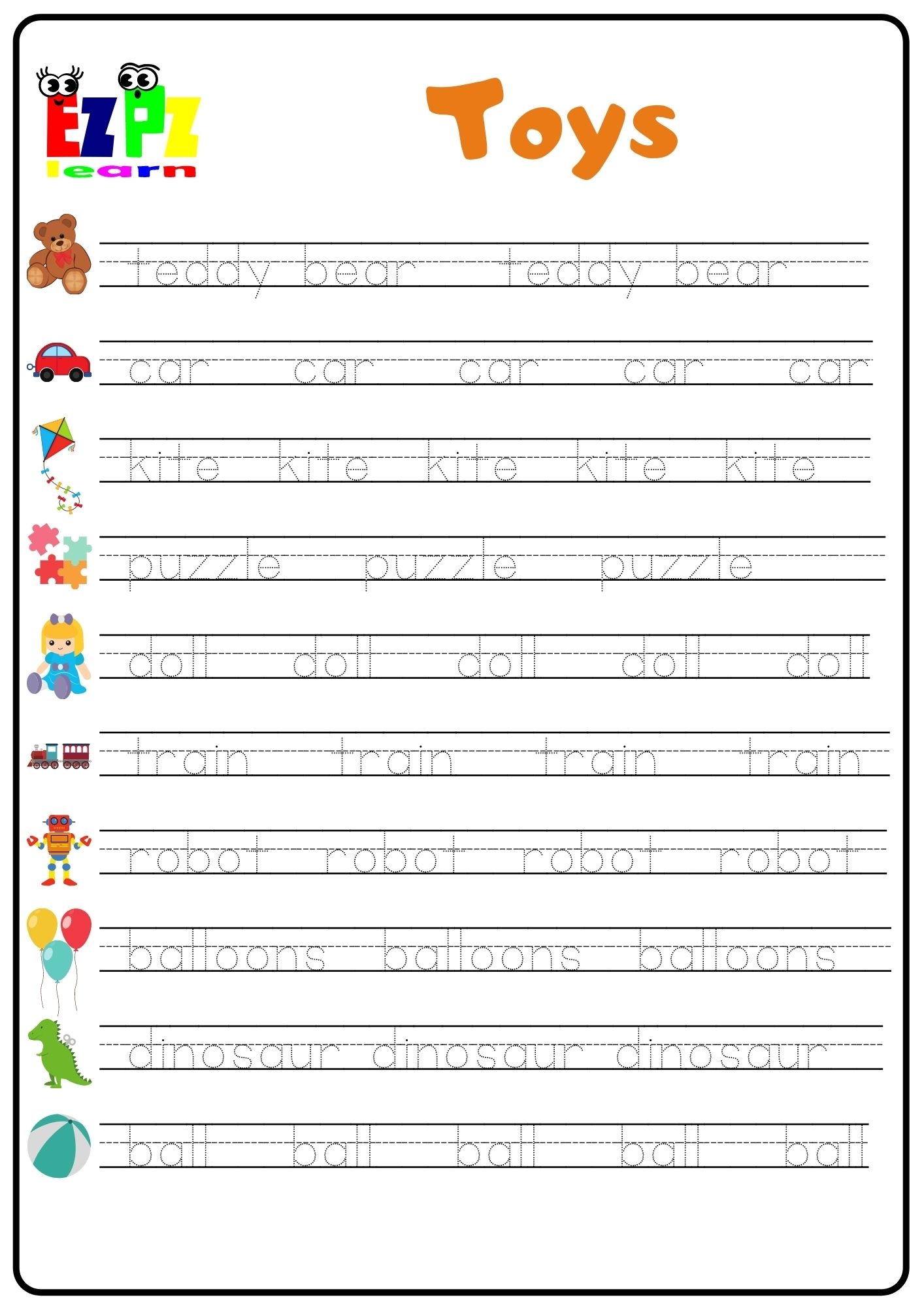 Toys Word Tracing Worksheet Ezpzlearn Toys Word Tracing Worksheet Ezpzlearn