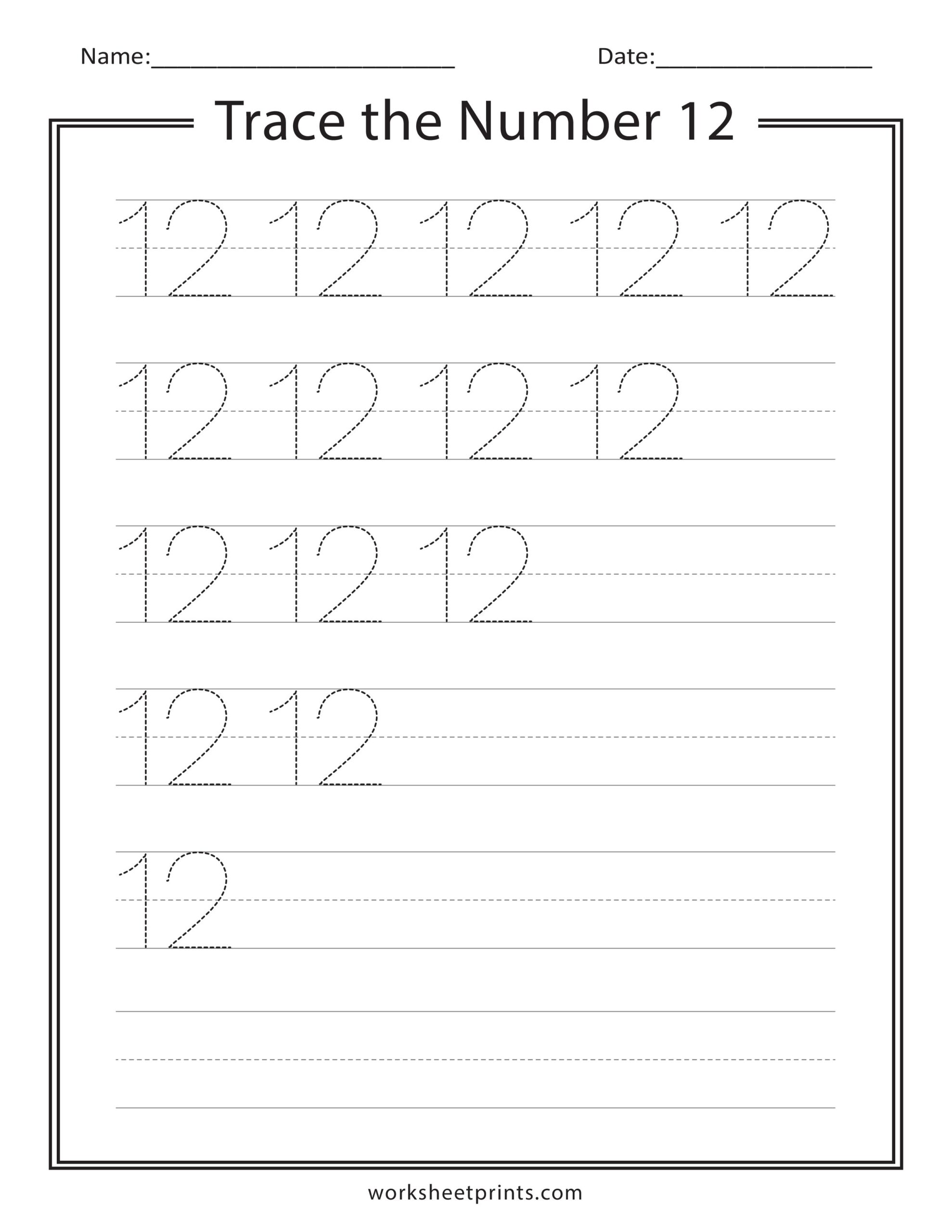Number 12 Tracing Worksheet Free Printable