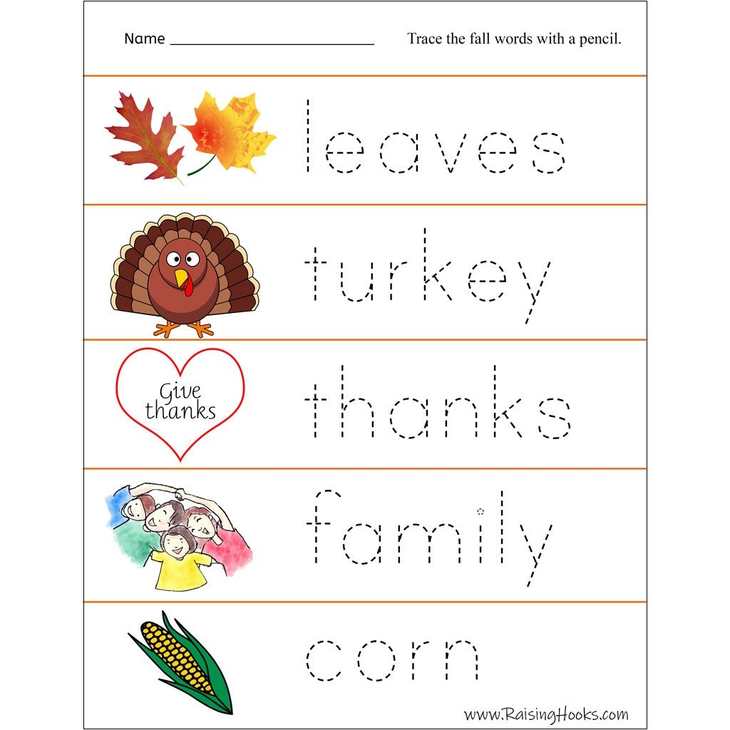 Fall Tracing For Preschoolers Printables