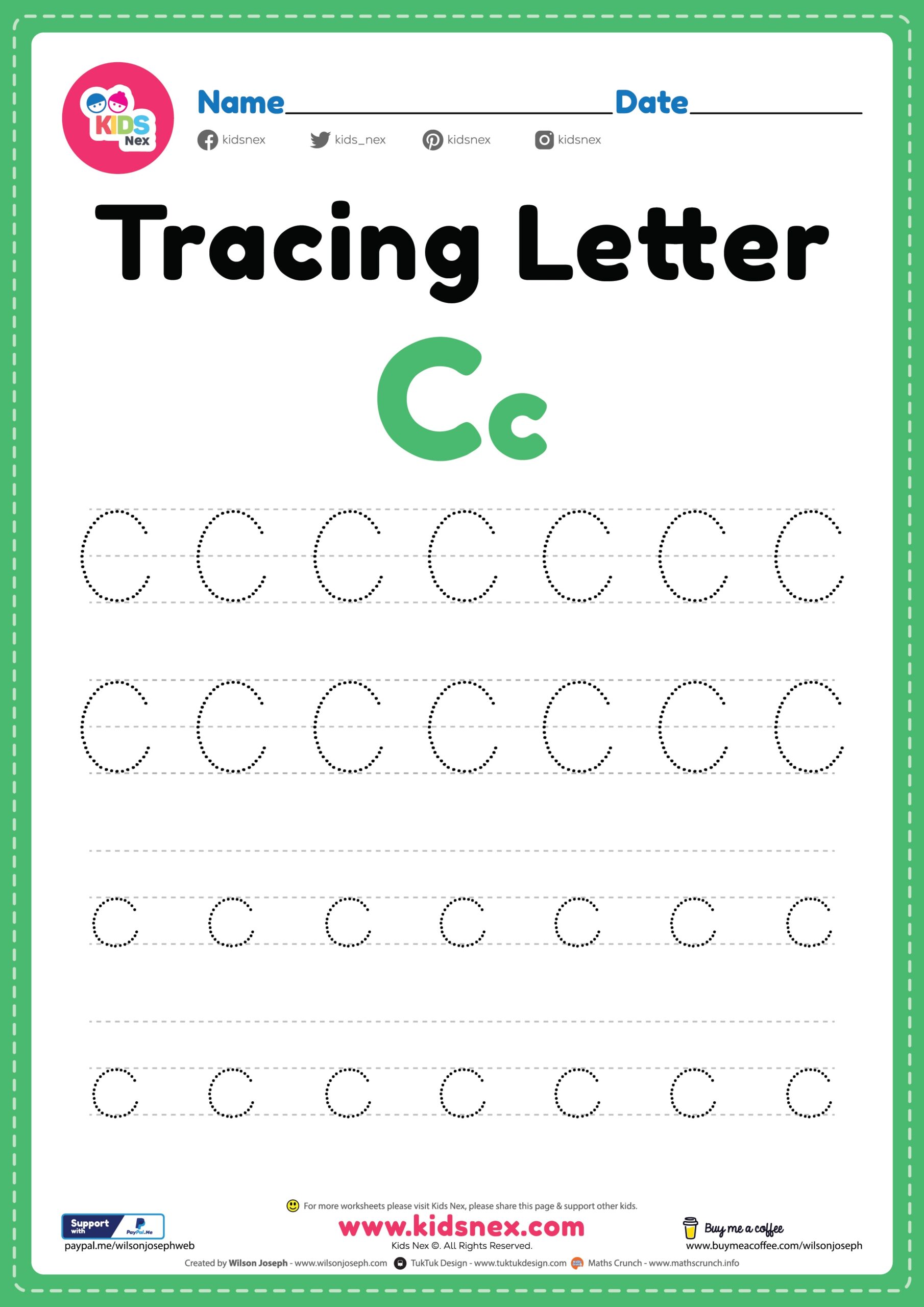 Tracing Letter C Alphabet Worksheet Free Printable PDF