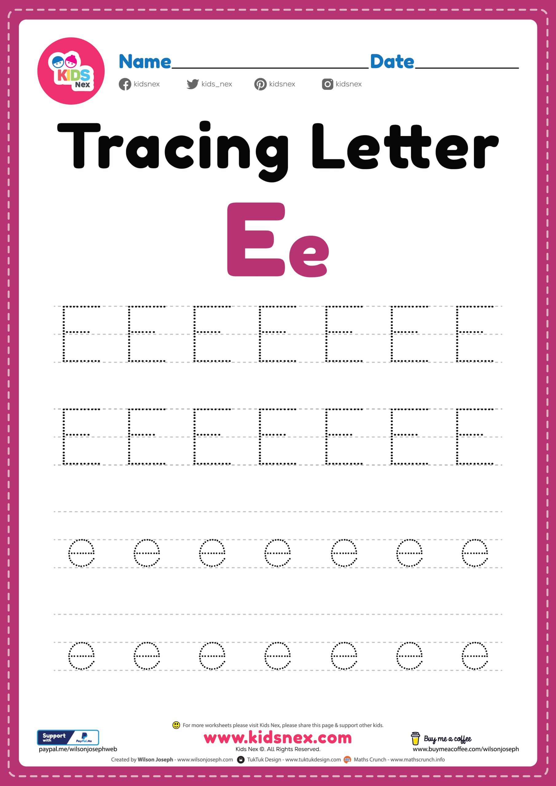 Tracing Letter E Alphabet Worksheet Free Printable PDF