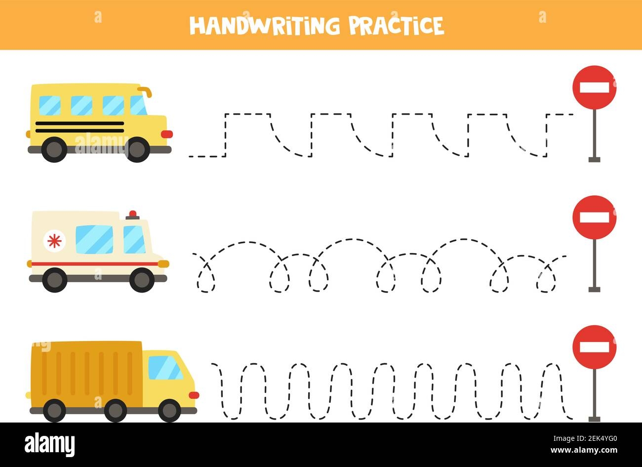 Tracing Lines For Kids With Cartoon School Bus Ambulance Car 