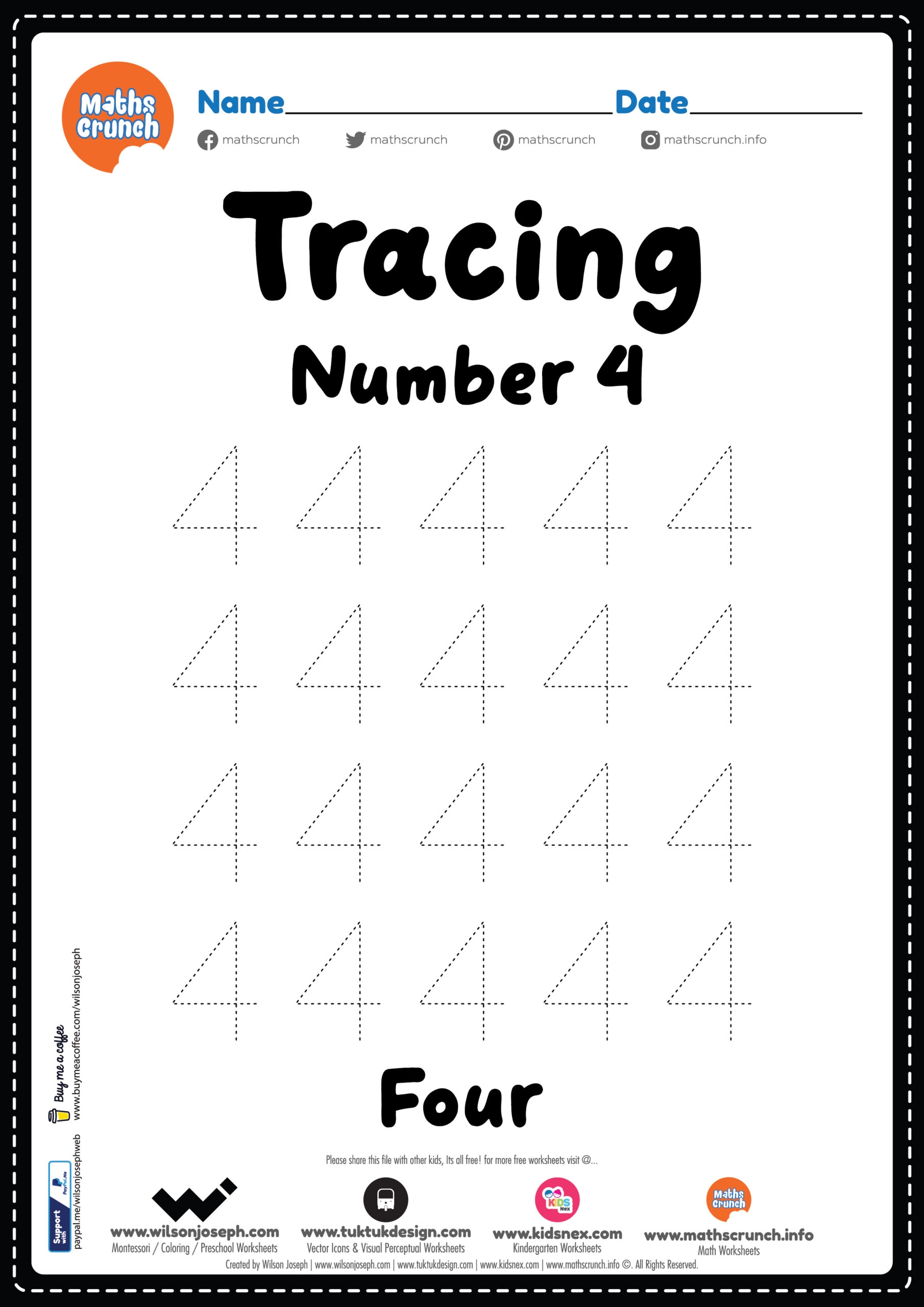 Tracing Number 4 Kindergarten Worksheet Free Printable PDF Tracing Number 4 Kindergarten Worksheet Free Printable PDF