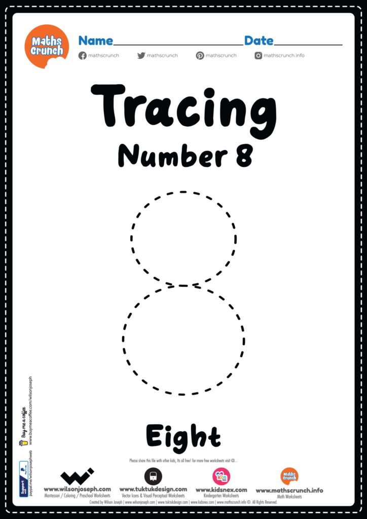 Tracing Number 8 Worksheet For Kids Free Printable PDF