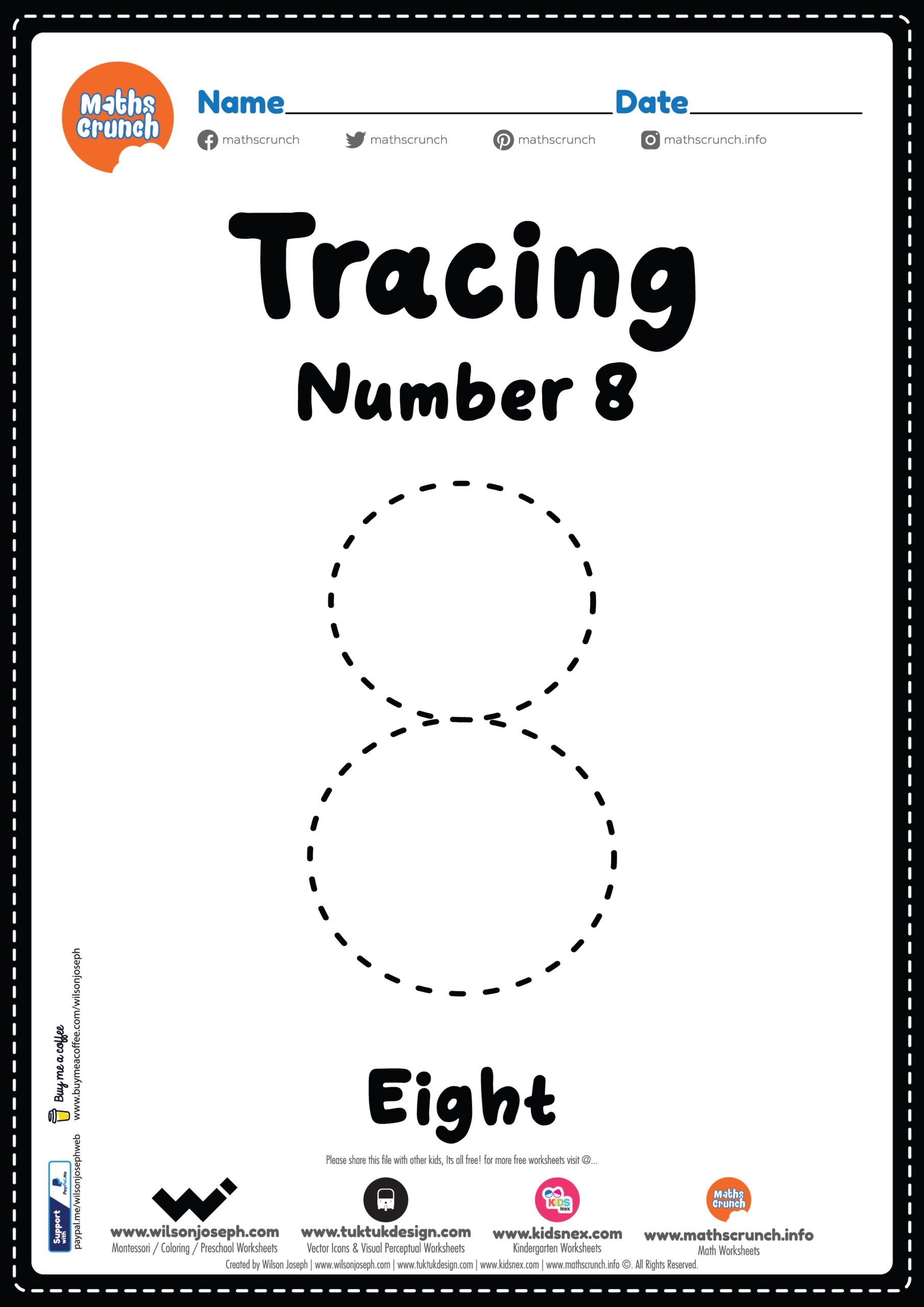 Tracing Number 8 Worksheet For Kids Free Printable PDF