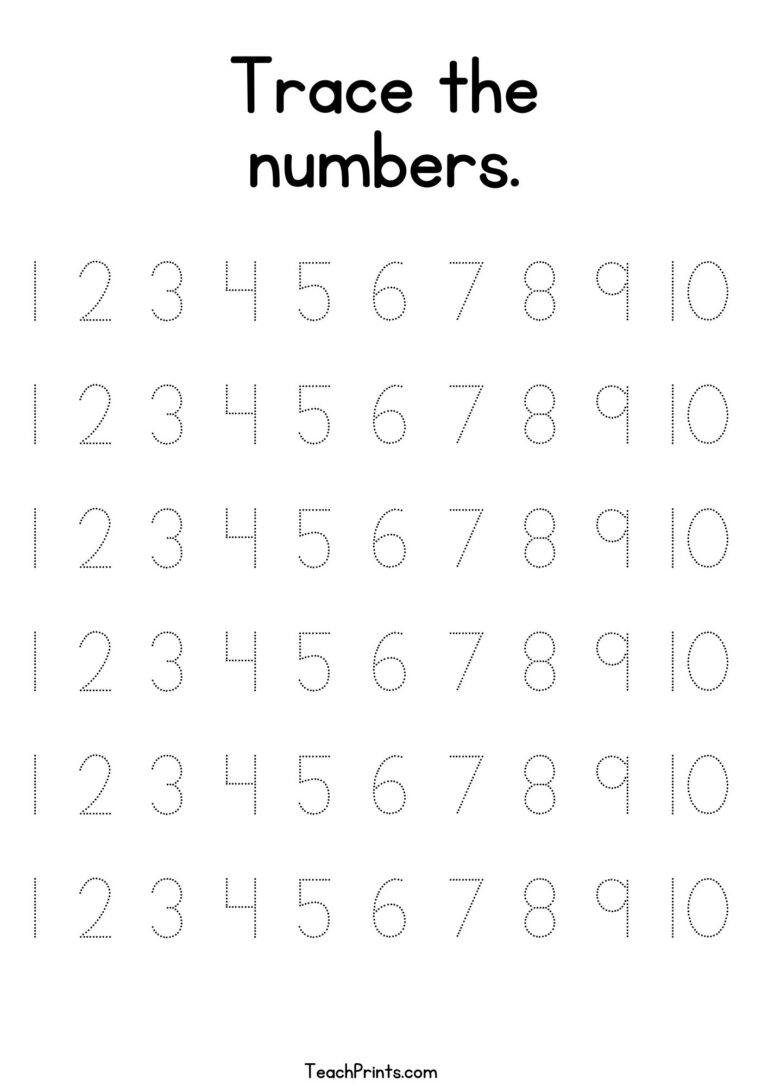 Tracing Numbers 1 10 Worksheets Free Printable Pdfs Teach Prints