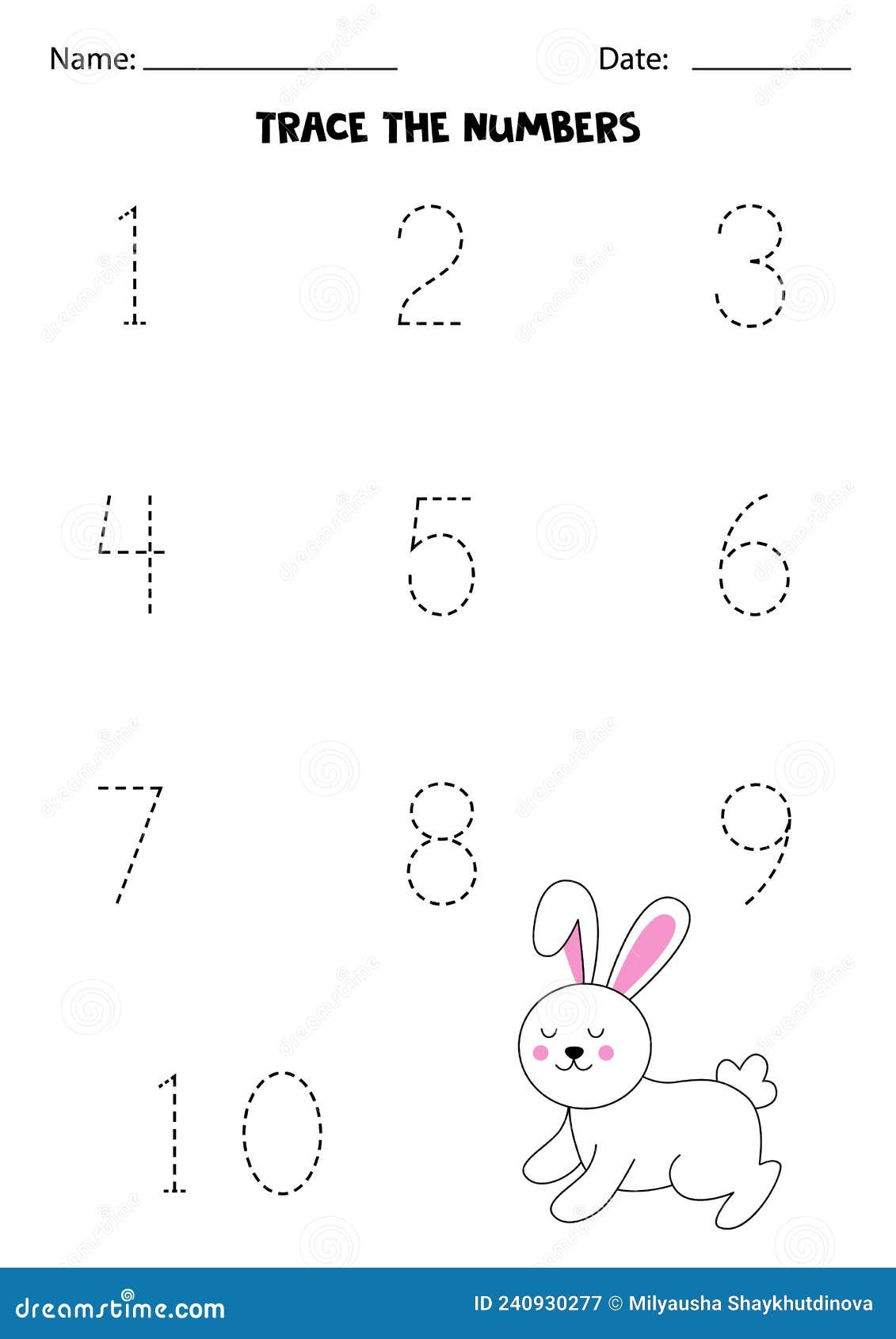 Tracing Numbers From One To Ten With Cute Rabbit Writing Practice 