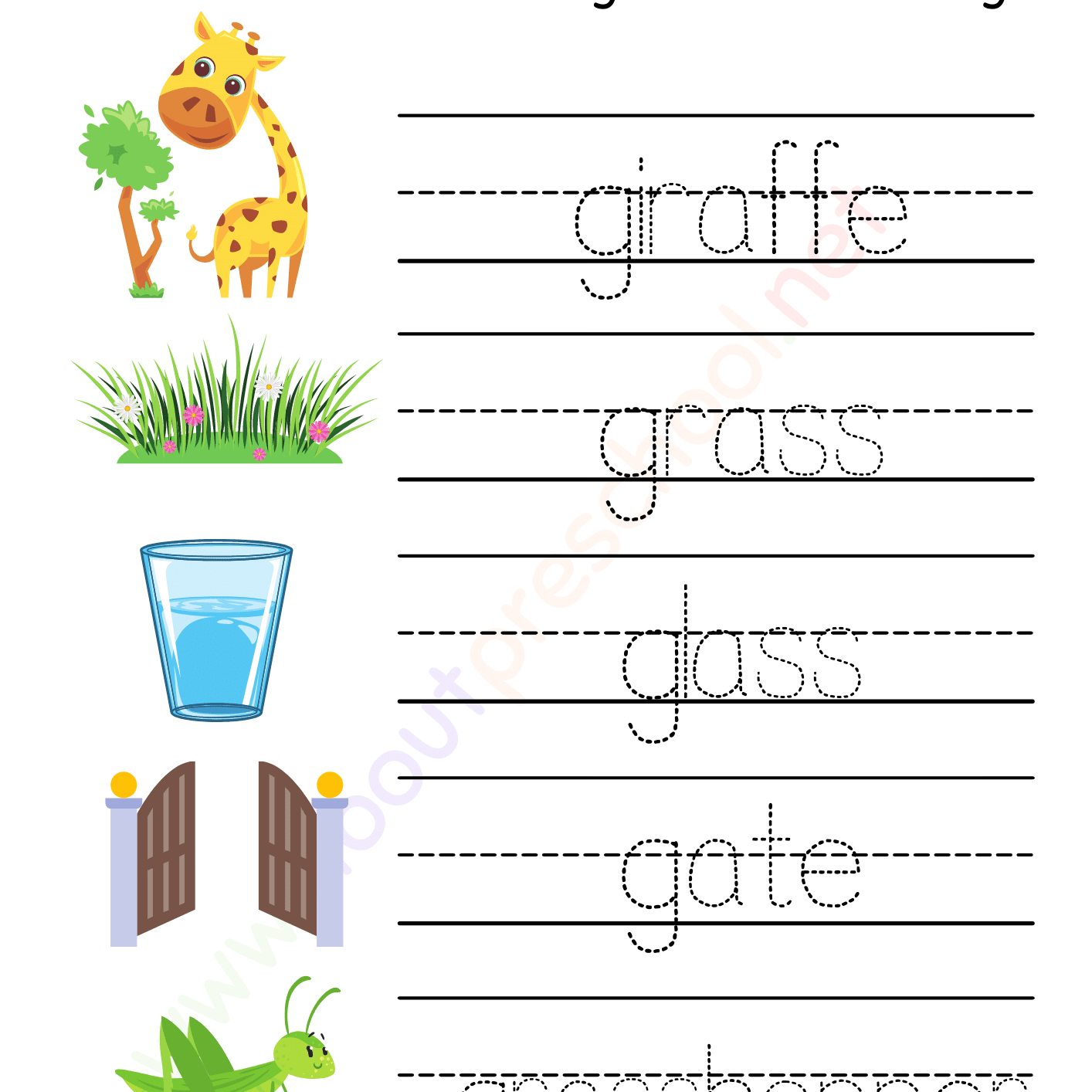 Tracing Words Worksheets g About Preschool