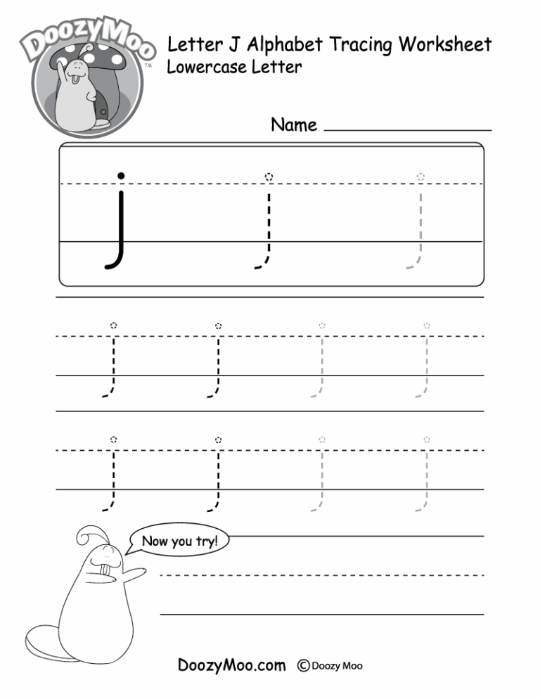 Uppercase Letter J Tracing Worksheet Doozy Moo