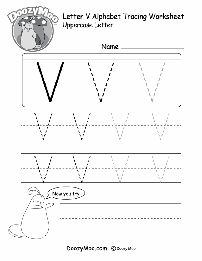 Uppercase Letter V Tracing Worksheet Doozy Moo