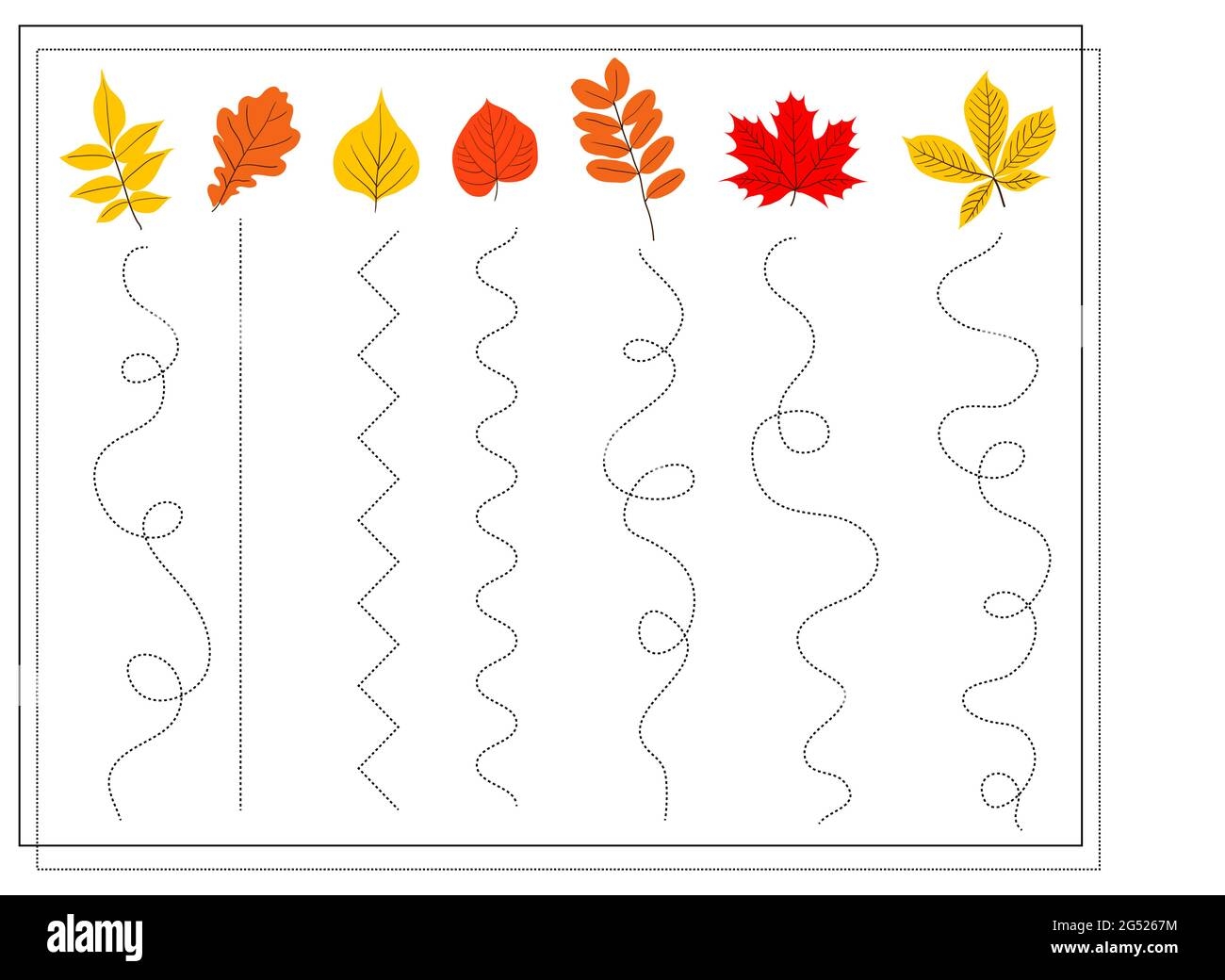 Workshop On Handwriting Educational Children s Game Line Tracing For Children And Toddlers Autumn Leaves Vector Isolated On A White Background Stock Vector Image U0026 Art Alamy