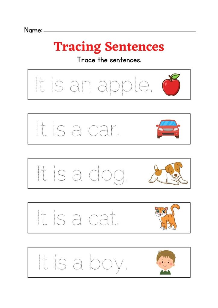 Printable Sentence Tracing Worksheets For Kindergarten