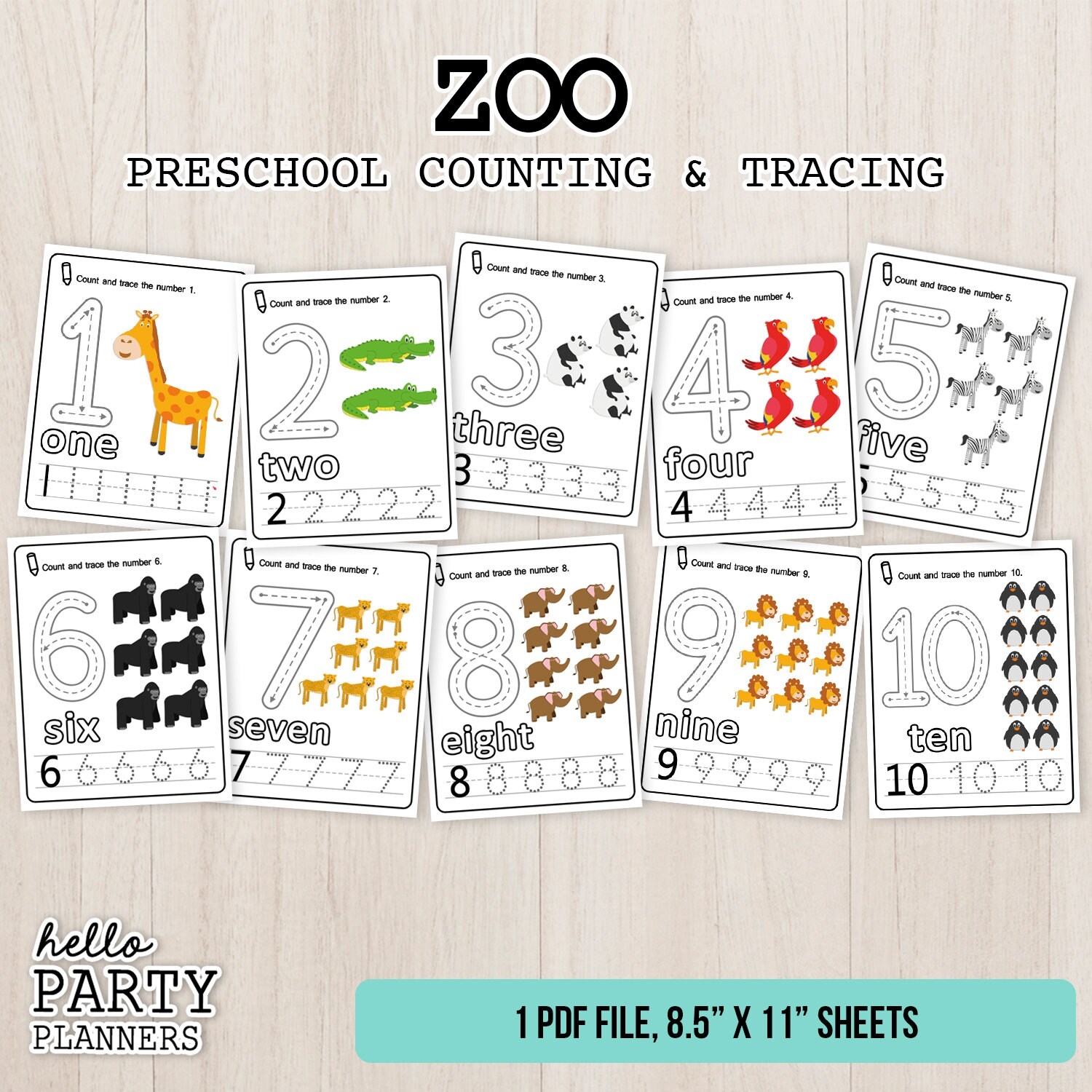 Zoo Counting Preschool Activities Printable Zoo Number Tracing 
